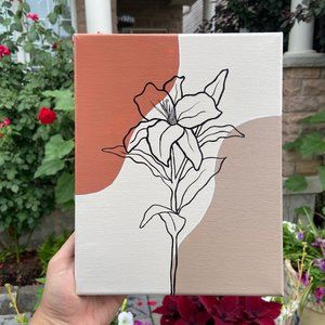 Handmade Painted Canvas with Lily Flower - Minimalist Design. Minimalist Paintin
